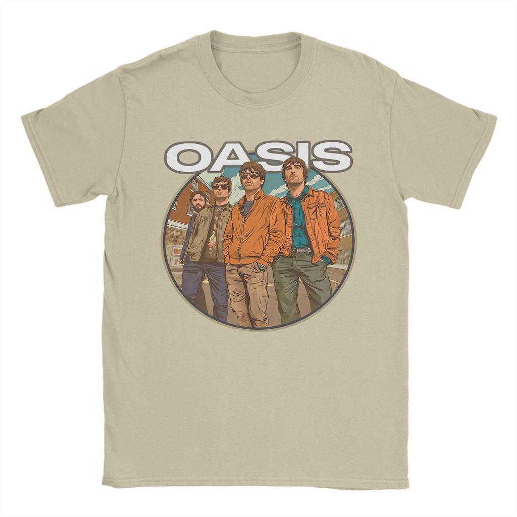 Streetwear O-Oasis Rock Band T Shirt Men 100%Cotton Short Sleeve  Round Neck Summer Tops