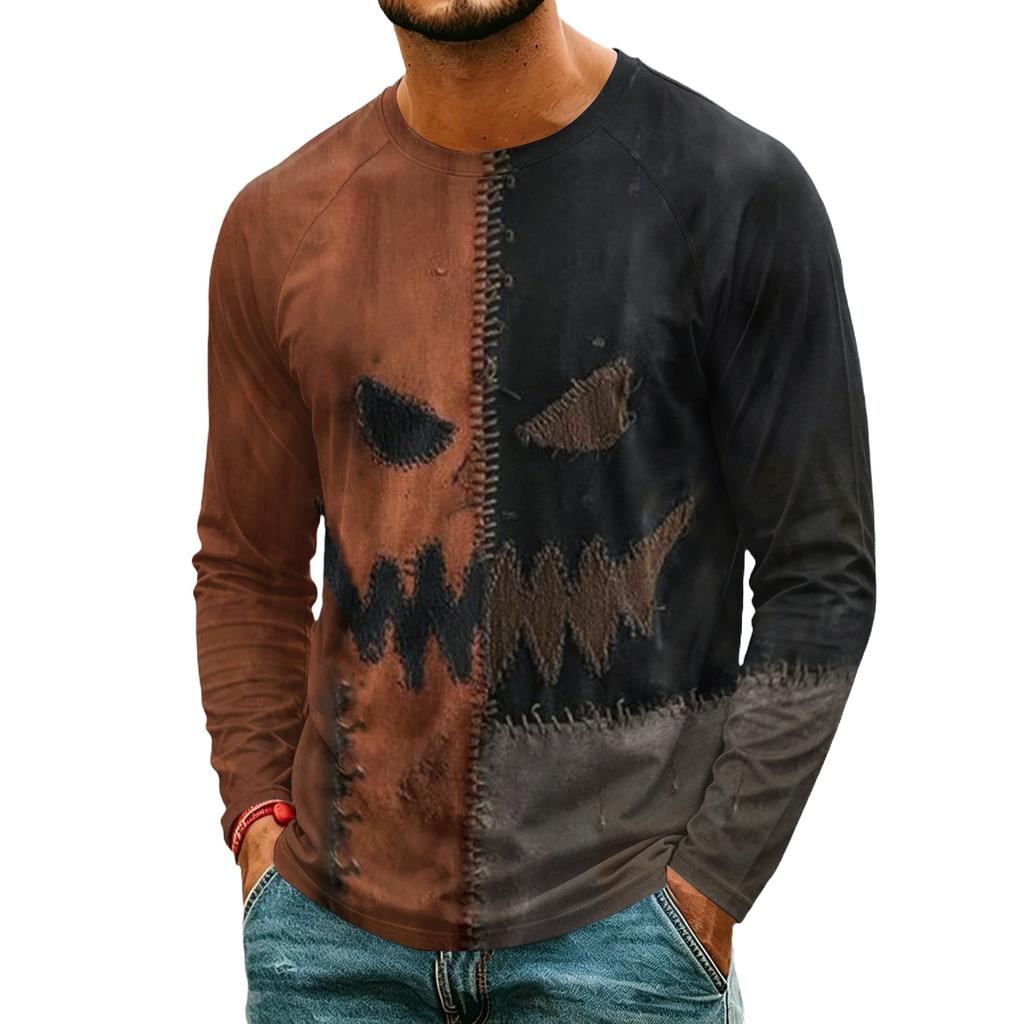 Men's Halloween Printed Neck Lightweight Long Sleeve T-Shirt for Casual Wear