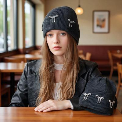 Women's Pullover Hats Korean Bow Simple Fashionable Versatile Knitted Hats Sweet Cool Y2K High Quality Pullover Hats For Girl