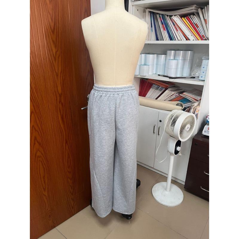 Women Casual Loose Wide Leg Drawstring Elastic Waist Heather Gray Sweatpants