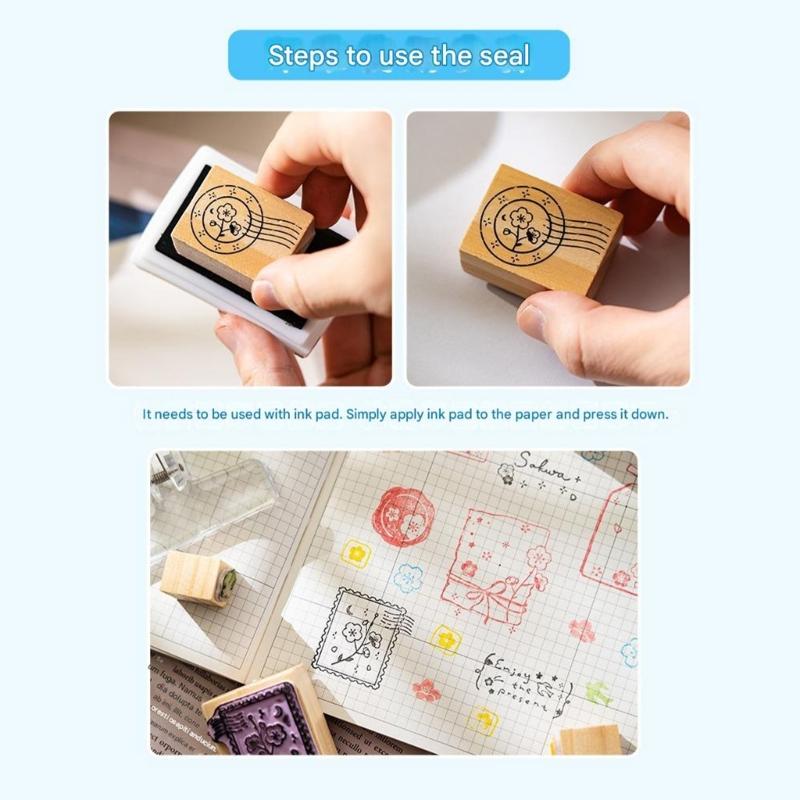 Wooden Rubber Stamps Set,Dream and Cherries Blossom Stamps Set Stamper Seal Set for Journal,DIY Craft,Scrapbook,Planner