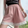 2025 Women's Gray Lace-Trim High Waist Wide-Leg Summer Shorts