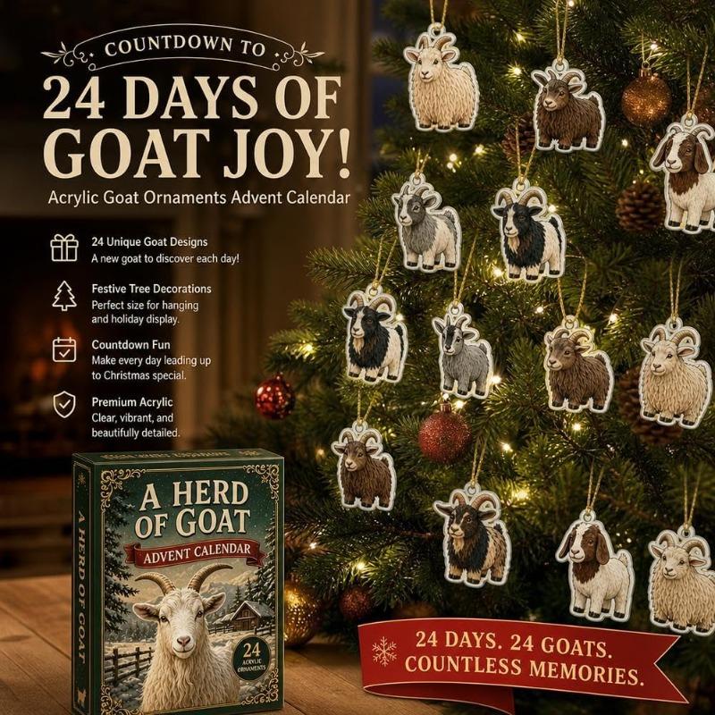 2D Arcylic Goat Advent Calendars 2026, Christmas Animal Advent Calendar Collection,24 Days Countdown Christmas Tree Ornament