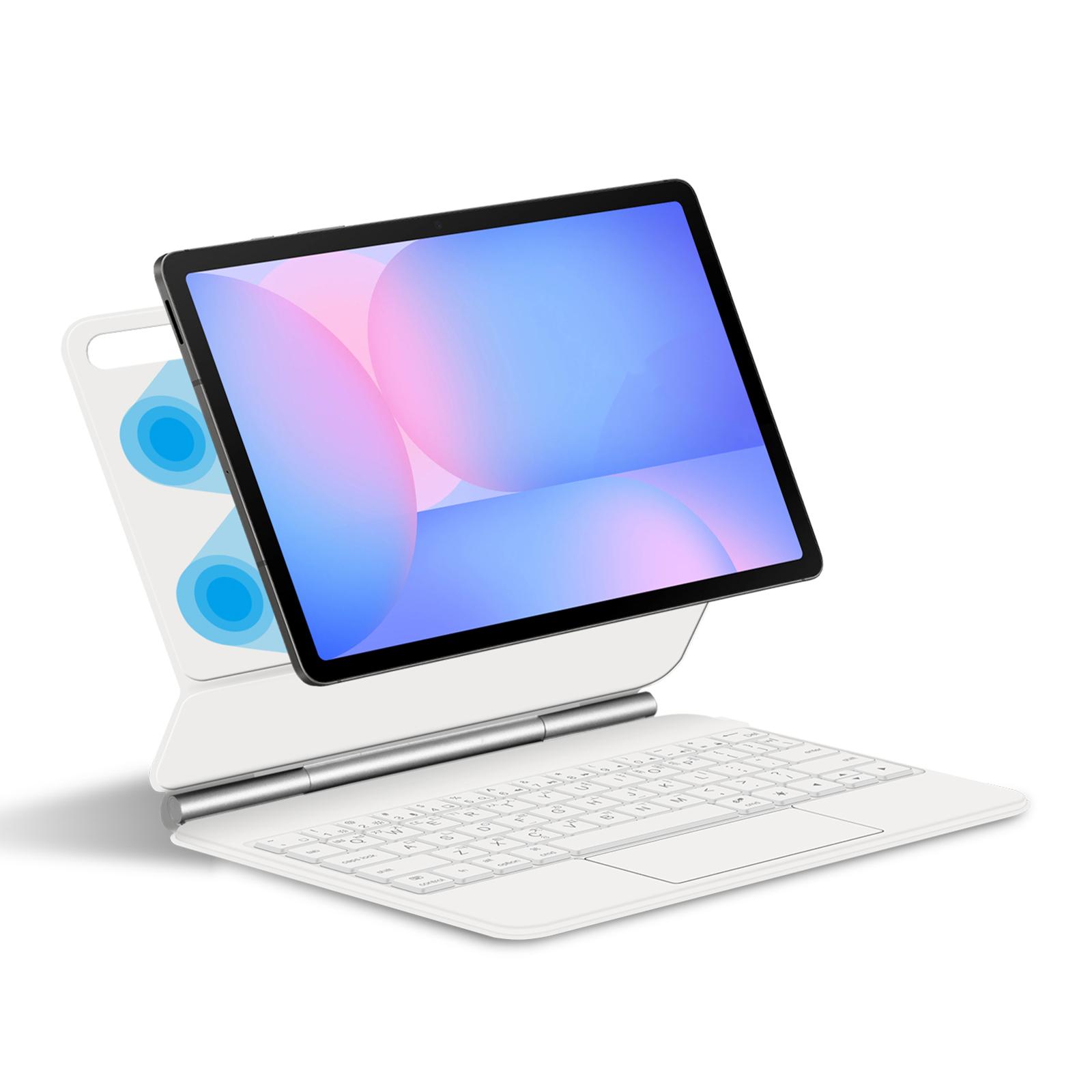 

For Samsung Galaxy Tab S10 FE Floating Magnetic Bluetooth-Compatible Keyboard (Korean)+Leather Tablet Case White