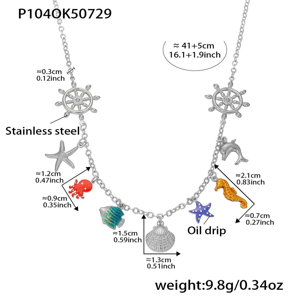 316 Edelstahl Vergoldet Kirschherz Halskette Damen Rot Blau Emaille Seestern Seepferdchen Anhänger Halskette Mode Zirkon