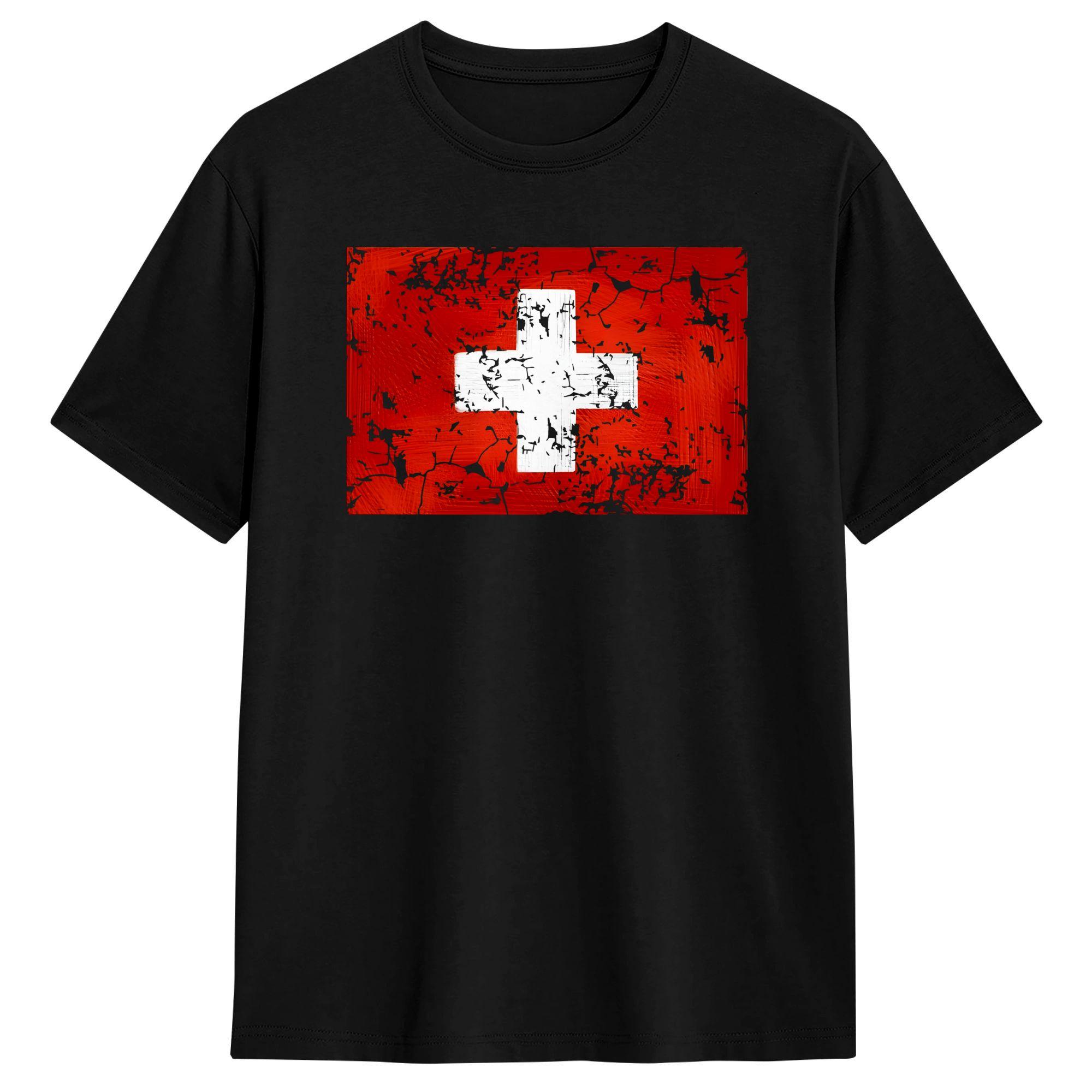 

Swiss Flag T-Shirt Men Novelty Pure Cotton Tees O Neck Short Sleeve T Shirt Party Tops 5XL різнокольоровий
