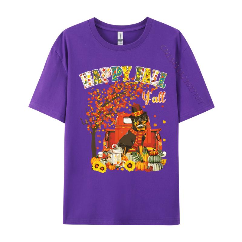Rottweiler Dog Autumn Fall Pumpkin T Shirts Male Vintage Men Cotton Tee Shirts Cute Oversized T Shirt