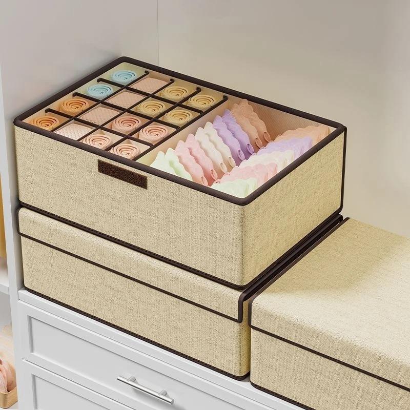 1pc Multifunctional Household Large-capacity Grid Storage Box with Lid, Three-in-one Drawer Underwear and Underwear Storage Box