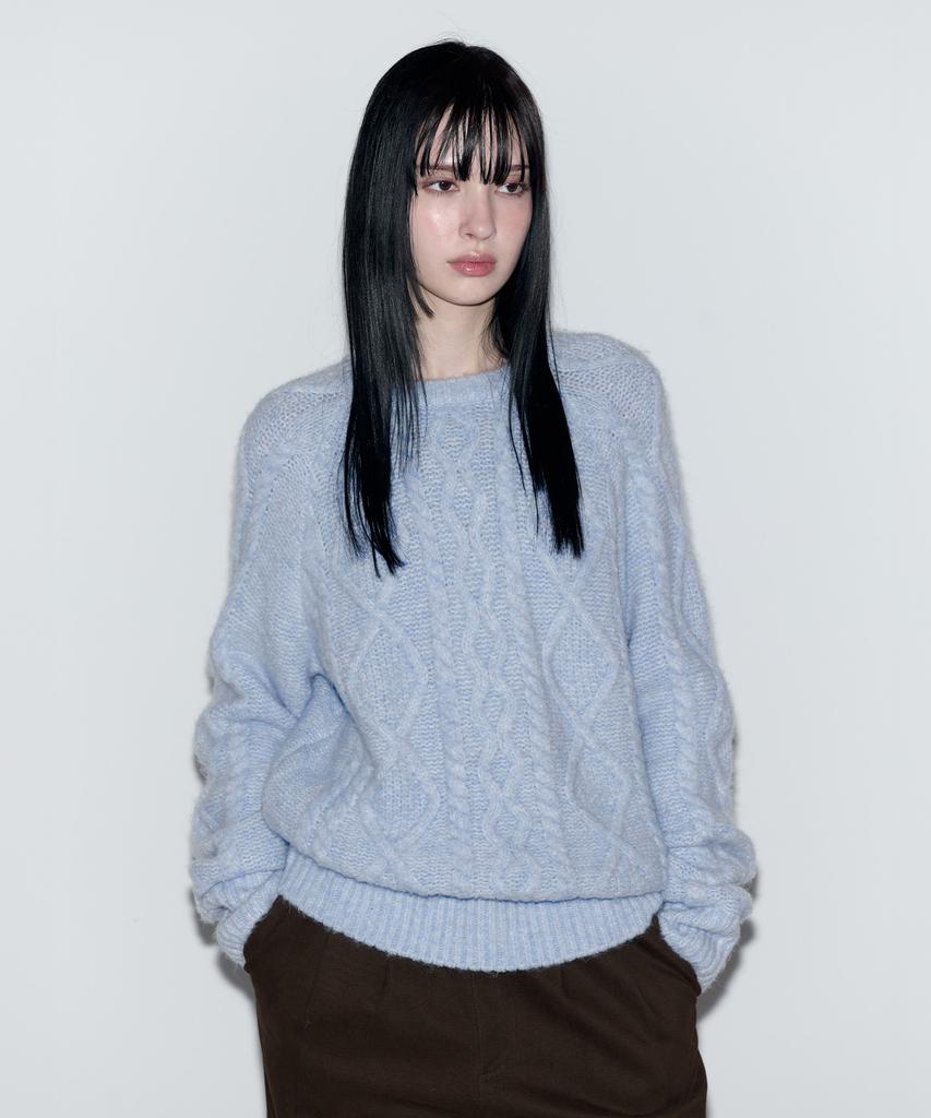 ROLAROLA Mohair Loose Fit Cable Knit Light Blue