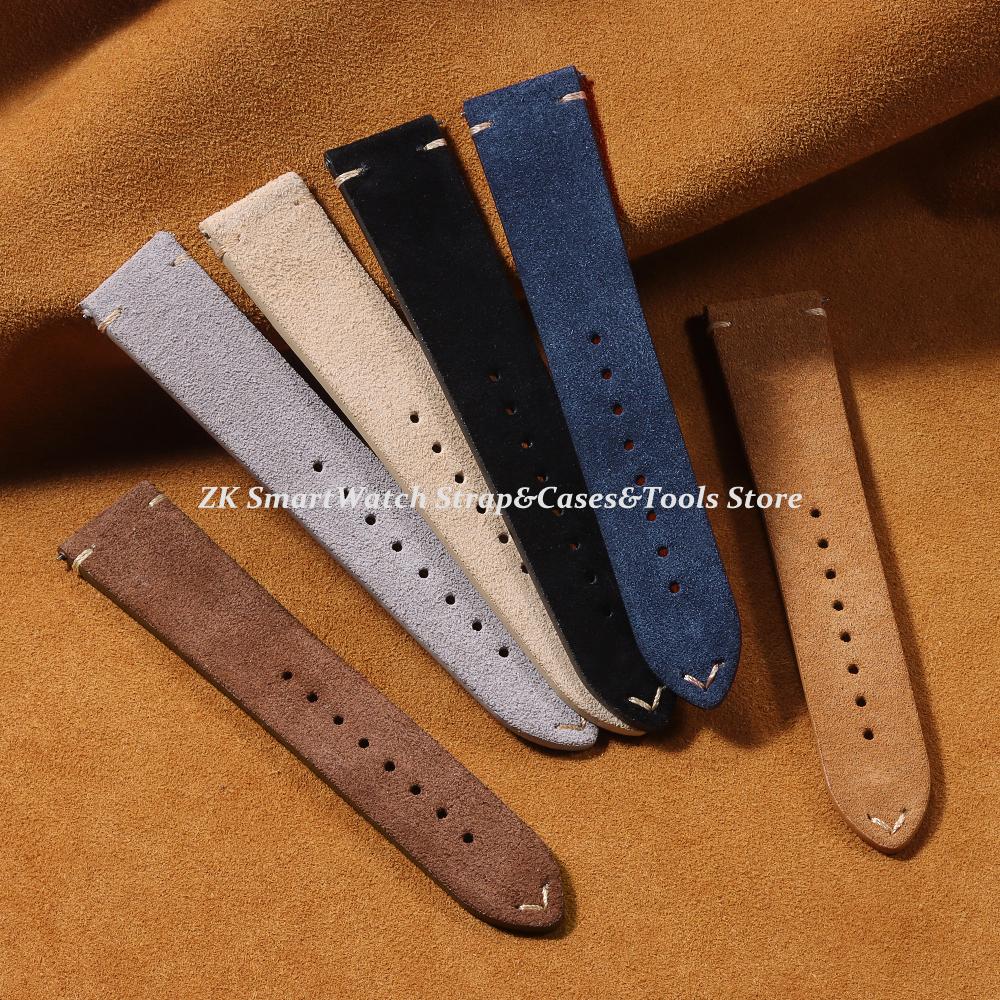 Hochwertiges Echtes Leder Uhrenarmband 20mm 22mm Uhrenband Vintage Wildleder Schnellverschluss Federsteg Armband für Herren Damen