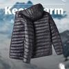 Men Winter Cotton Coat Hooded Long Sleeve Solid Color Lightweight Cotton Jacket with Pockets Cold Weather Outerwear