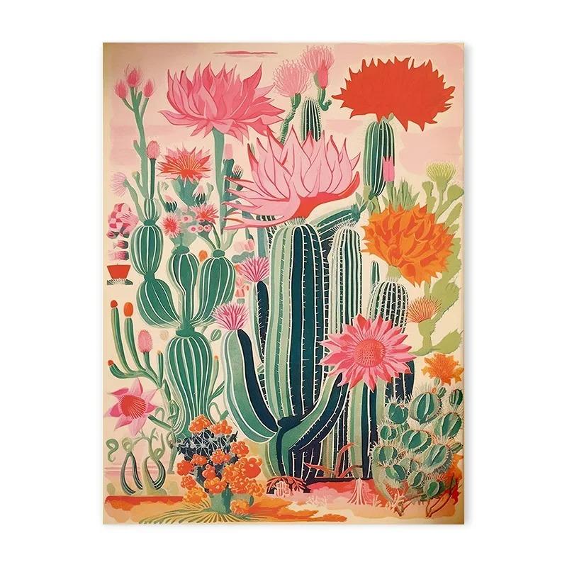 Vintage Mexican Cactus Posters Print Colorful Floral Aesthetic Art Canvas Painting for Modern Living Room Corridor Wall Decor