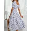 Florales, rückenfreies, schmal geschnittenes Kleid, trägerlos, Puffärmel, Hosenträgerkleid, geteilt, plissiert, Schnürung, Vintage-Sommer-Damenbekleidung