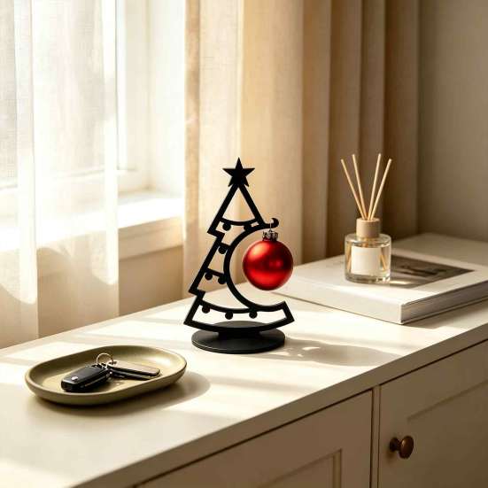 Small Entrance Holiday Displays 3D Printed Christmas Tree Desktop Ornament, Decorative Hollow Figurine with DIY Table Decor Stable Base for