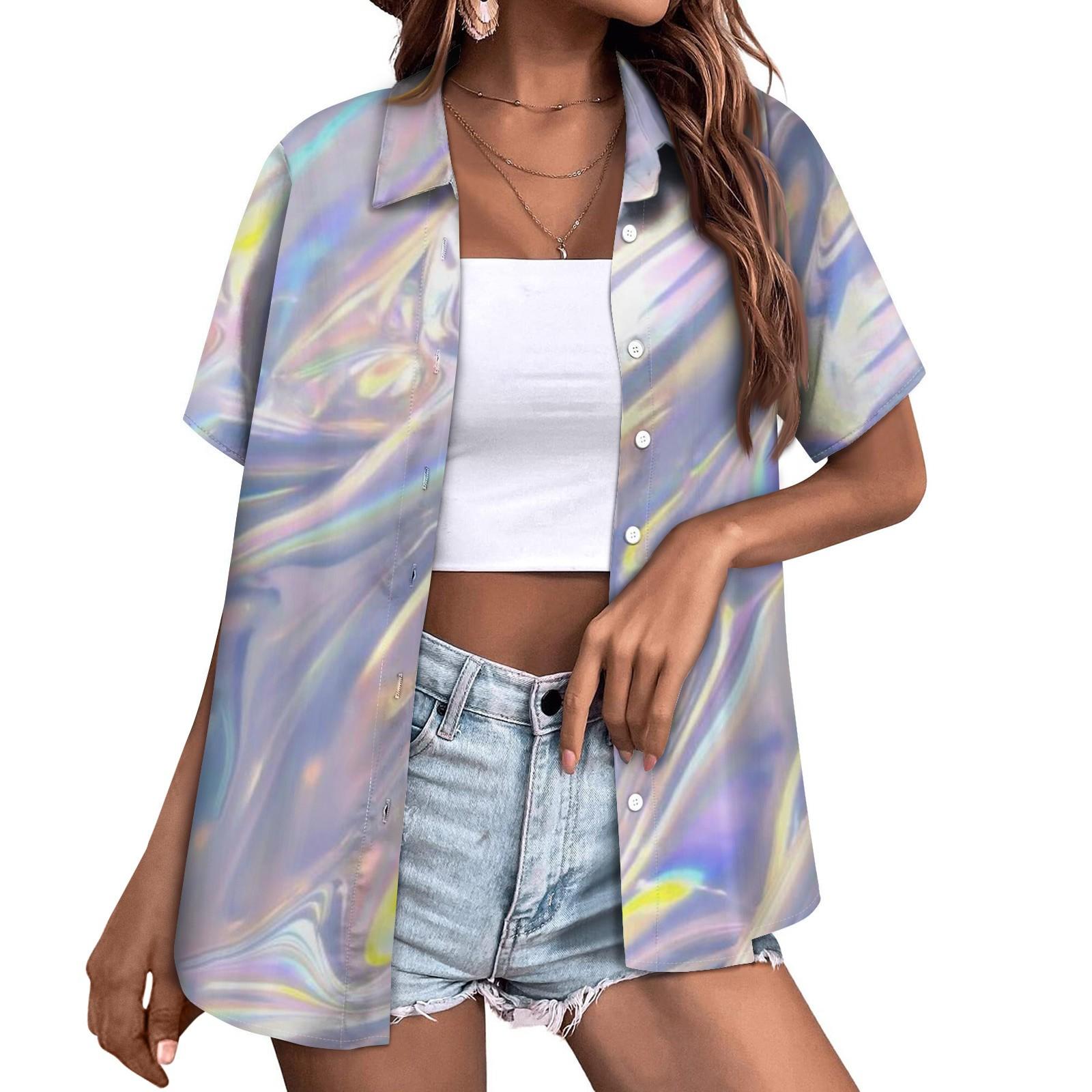 Женская модная повседневная рубашка с короткими рукавами и цветочным принтом — фото 14