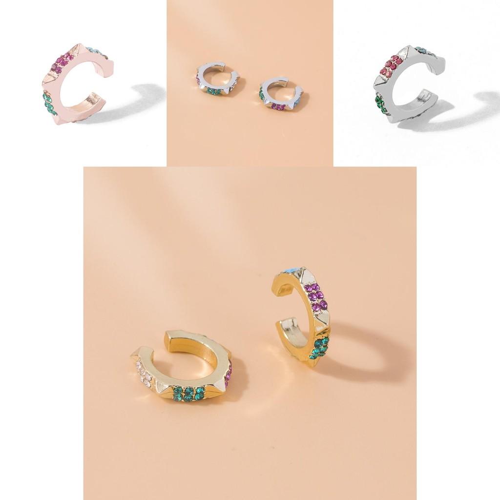 Elegant Alloy Geometric Ear Cuffs With Colorful Rhinestones For Trendy Women