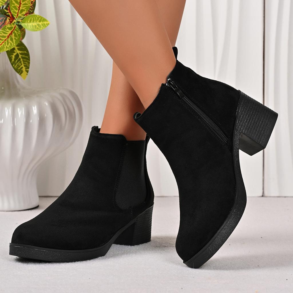 Mode 2025 Damen Plateau Stiefeletten Herbstmode Elegant Einfarbig High Heel Stiefel Bequeme Reißverschluss Schuhe Damen Zapatos De Mujer