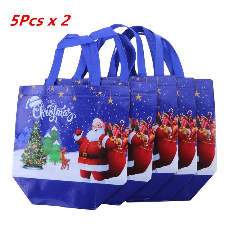 5/10Pcs Non-woven Christmas Gift Bag Handbag With Handle Santa Claus Candy Cookies Snacks Packaging Bag For Xmas New Year Decor
