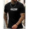 European sizes Men'S Hem Graphic T-Shirt - Lettering, Regular Fit Short Sleeve Round Neck Summer Tee for Casual & Formal Outfits