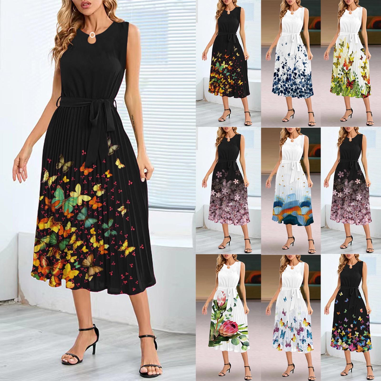 

Женское модное сексуальное летнее платье без рукавов с талией и принтом, пляжное платье длиной до колена