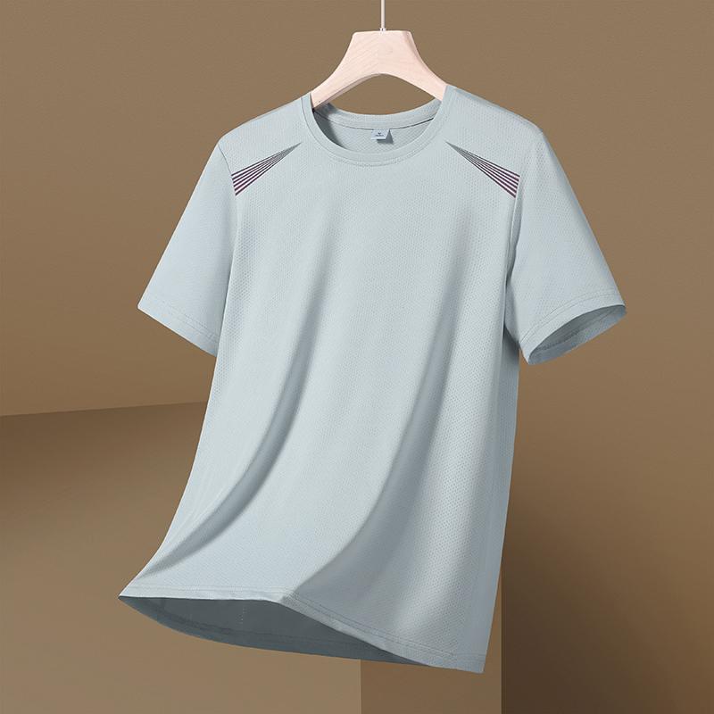 Camouflage Ice Silk Short-sleeved T-shirt Men's Thin Loose Quick-drying T-shirt Running Sports Elastic Men's Top Large Size