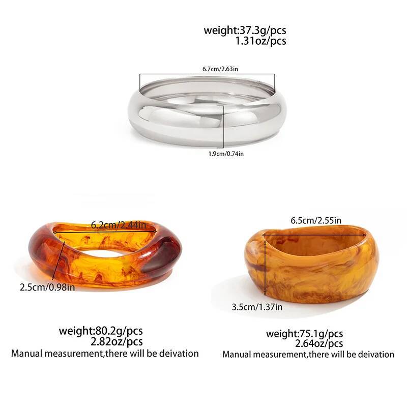 SHIXIN 3 Styles Retro Brown Thick Resin Acrylic Wide Bangle Bracelet for Women Simple Irregular Geometric Stackable Bangle New