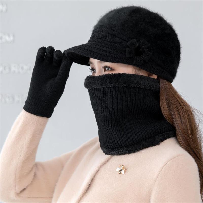 

Шапка Женская Осенне-зимняя Вязаная Шапка Теплая Шерстяная Шапка Модная Утепленная Шапка-ушанка Шапка из Кроличьего Пуха only hat чёрный