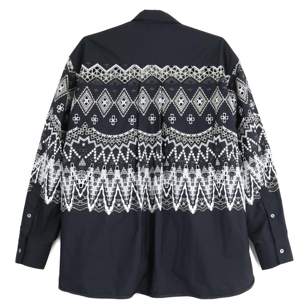 Sacai 19-04739 Fair Isle Embroidery Side Zip Shirt Blouson/ Jacket 2 blackUsed