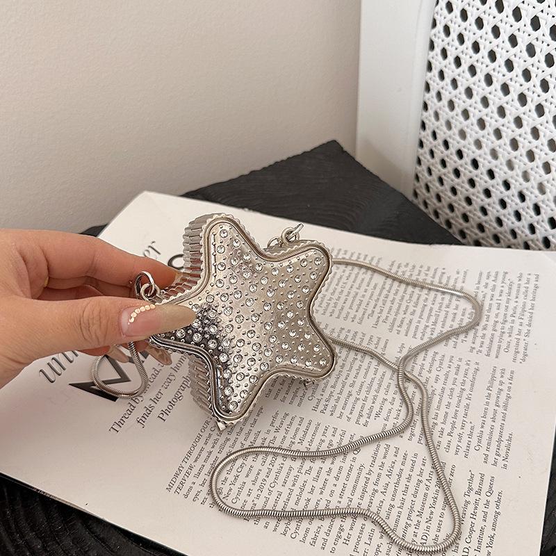 

Мини звезда метал маленькая сумка женская 2025 новая европейская и американская мода стразы зарубежный стиль женская сумка-мессенджер коробка, сумка