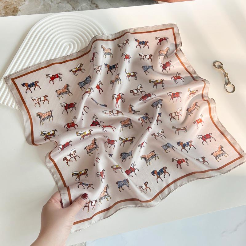 Spring New Pony Printed Mulberry Silk Silk Scarf Women's Premium Versatile Crepe Satin Square Scarf Silk Gifts