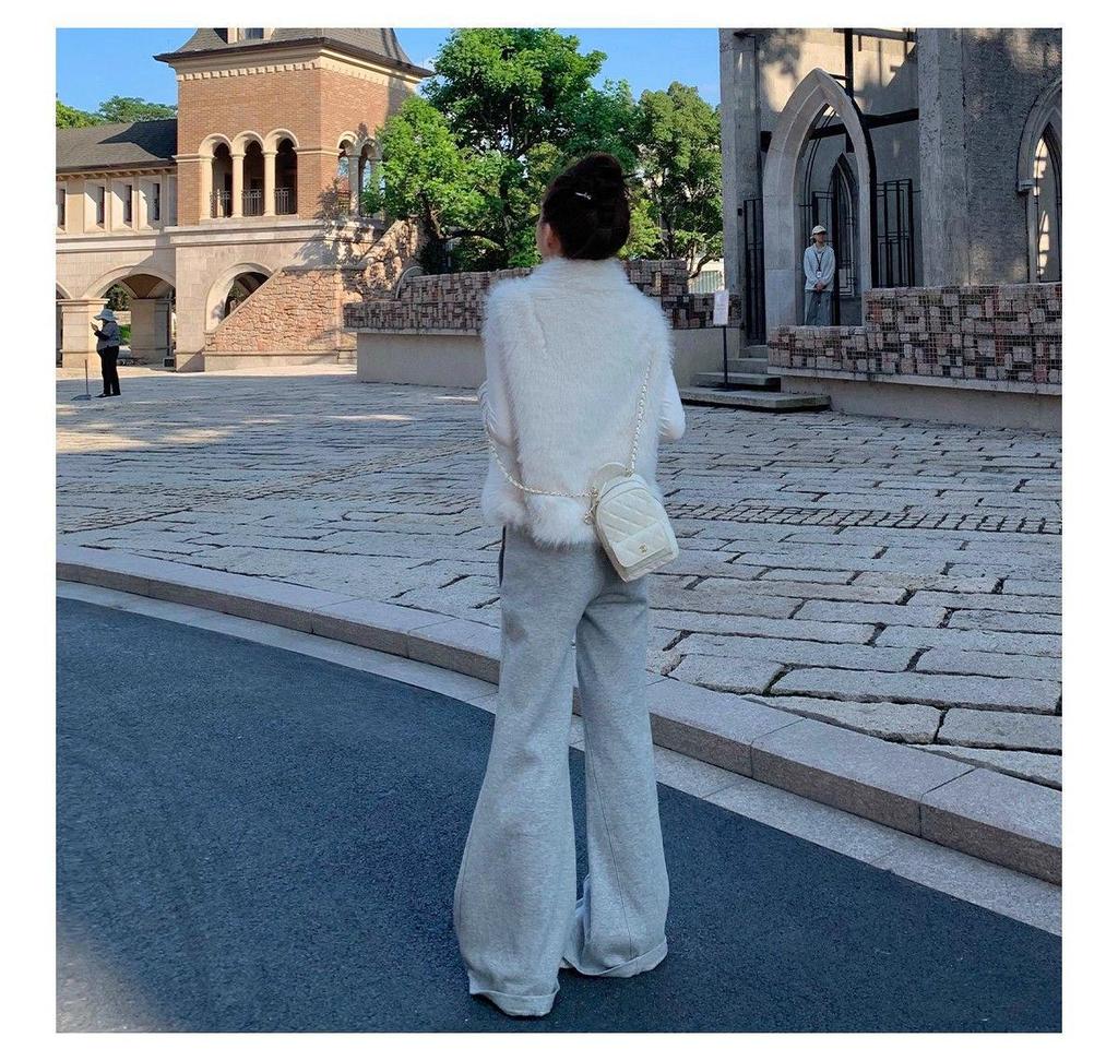 Women's Gray Micro-Flare Sweatpants: 2025 Autumn/Winter Korean Style, Wide Leg, Plus Velvet, Thickened Casual Pants.