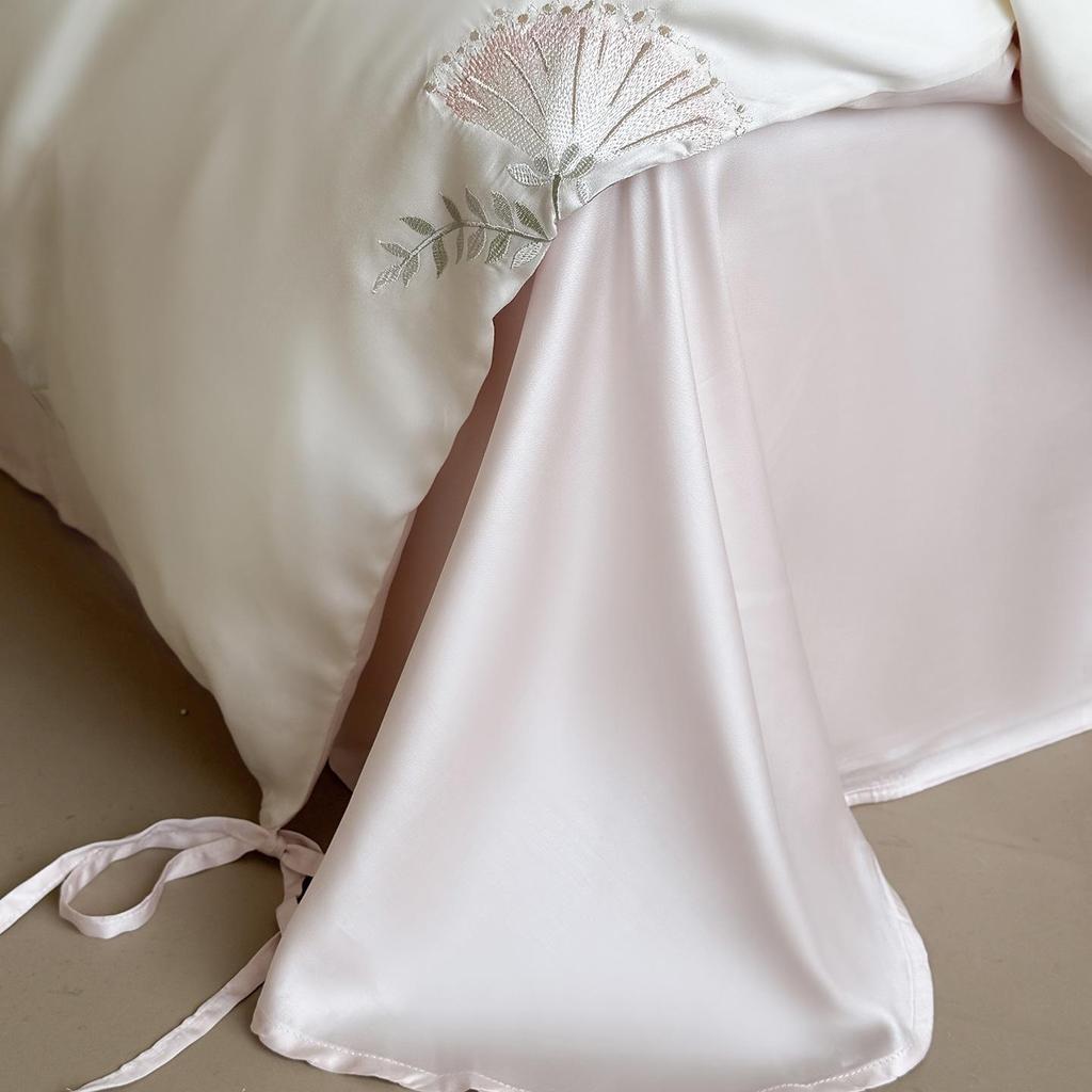 Youthful Rabbit & Blossom Embroidered Orchid Tencel Summer Quilt & Bed Sheet Set - Cool & Silky Duvet Covers