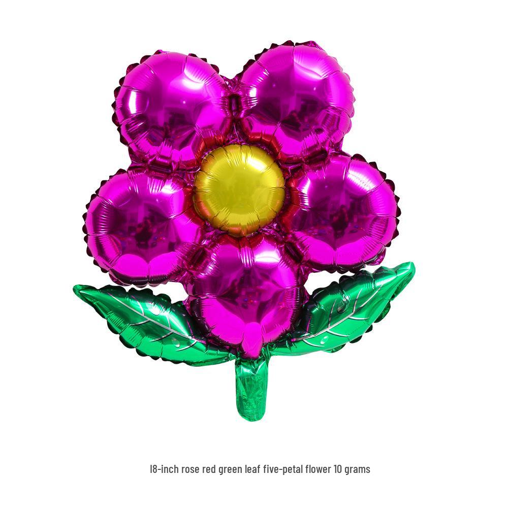 18" Green Five-Leaf Clover and Flower Aluminum Foil Balloon for Baby Birthday Decoration