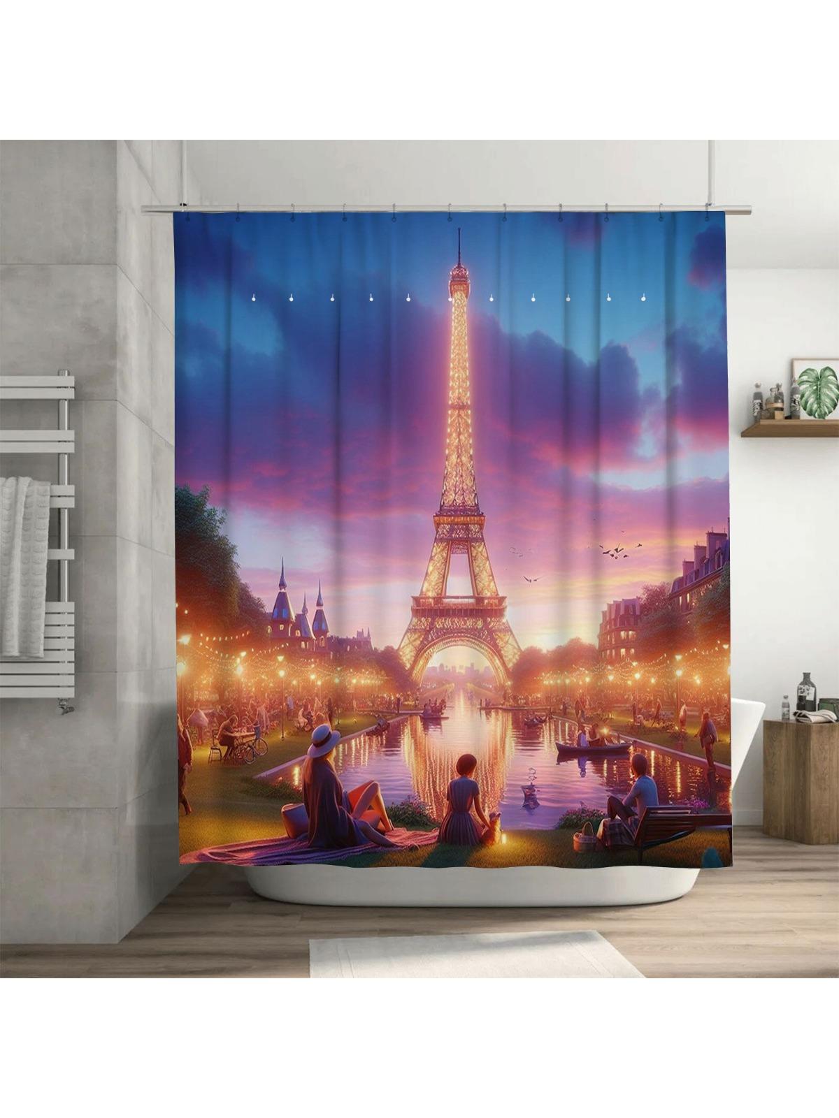 Paris Eiffel Tower Shower Curtain | Romantic Cityscape Bathroom Decor 90X180cm