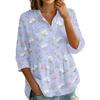 Women's Vintage Floral Print Button Down Blouse - 3/4 Sleeve Relaxed Fit Shirt with Collar, Great for Casual and Wear