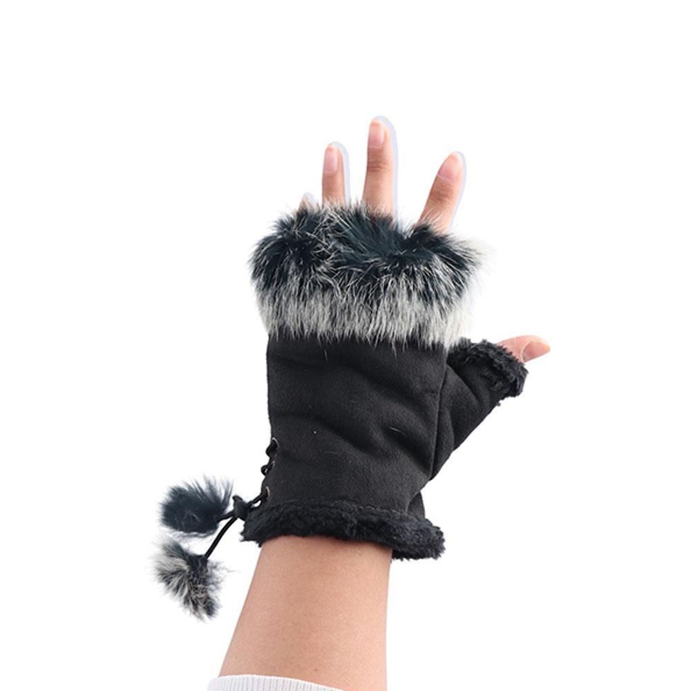 Gift Lady New Genuine Color Soft Trim Wrist Warm Rabbit Fur Women Gloves Fingerless