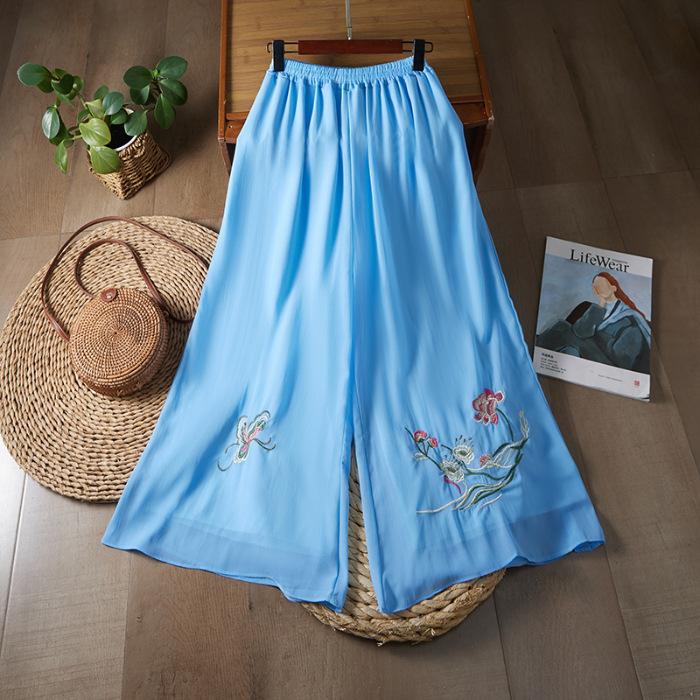 Pantaloni retrò a doppio strato nuovi ricamati a gamba larga a vita alta culottes Tang