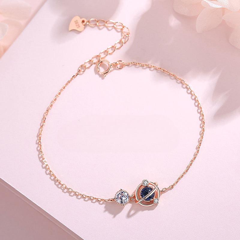 

Браслет из стерлингового серебра S925, женский браслет из звездного неба с цирконом и планетой, шикарный браслет, простой и красивый браслет в холодном стиле Adjustable size