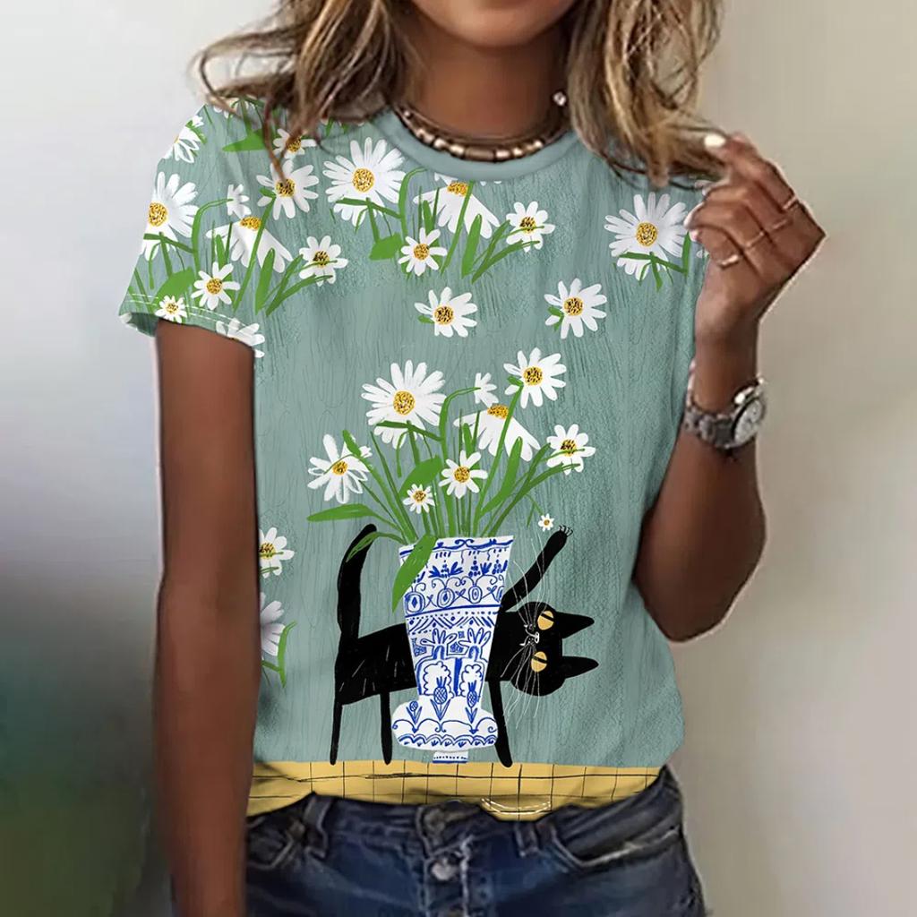 Summer Abstract Face 3d Print Womens T Shirt Loose Short Sleeve Tshirts Harajuku Streetwear Tees Oversized Y2k Tops Girls Clothing