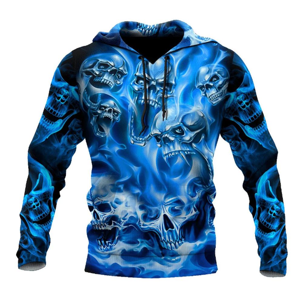 Primavera Outono Moda Masculina Casual Moletom Com Capuz 3D Estampa de Caveira Homens Horror Pullovers Moletons Streetwear Agasalhos Grandes Tops