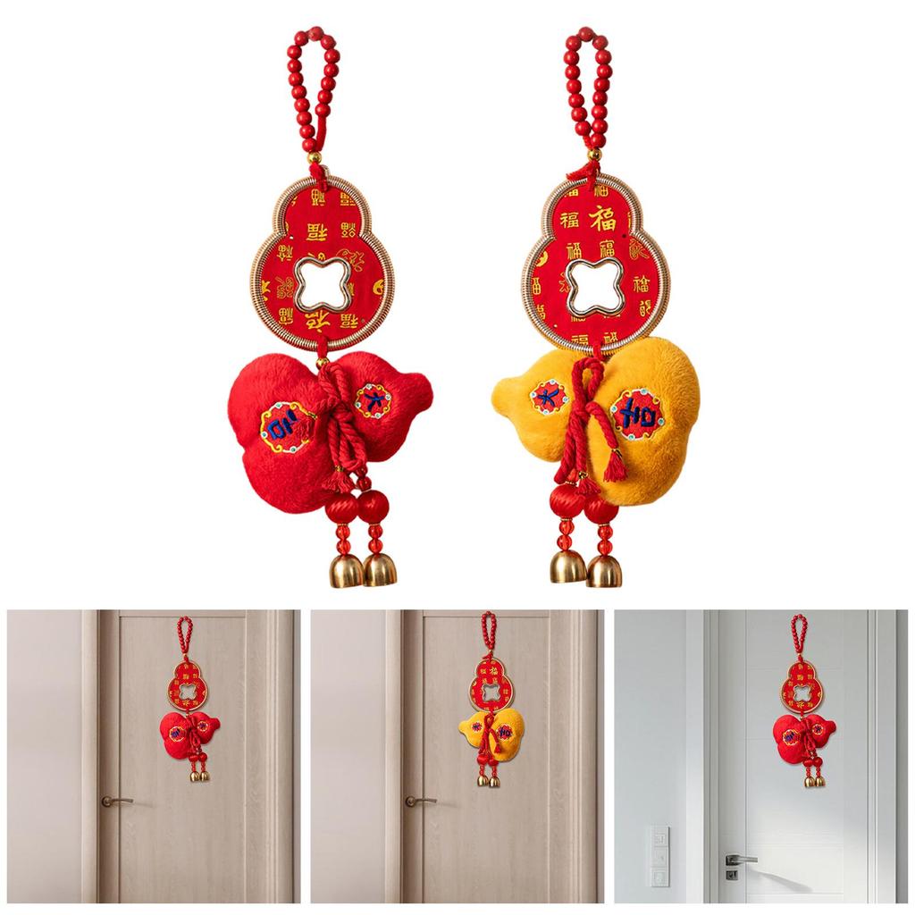 Plush Gourd Pendant Decorative with Tassels Chinese New Year Decoration Spring Festival Decor Hanging Ornament for Entrance Wall