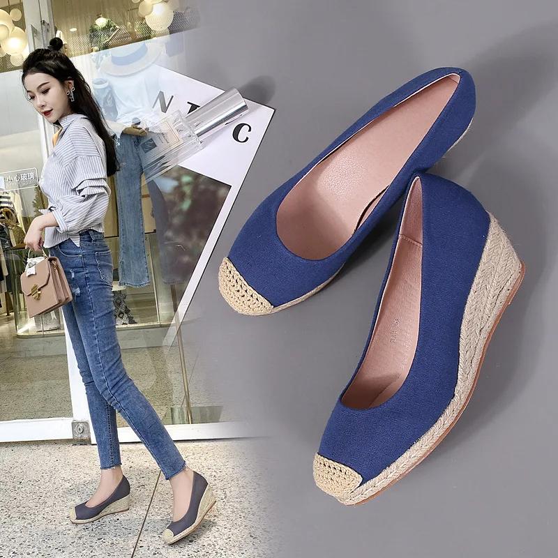 Spring Summer Fashion High Heels Women Party Shoes Brand Modern Elegant Ladies Wedges 6cm Women Pumps Black Blue