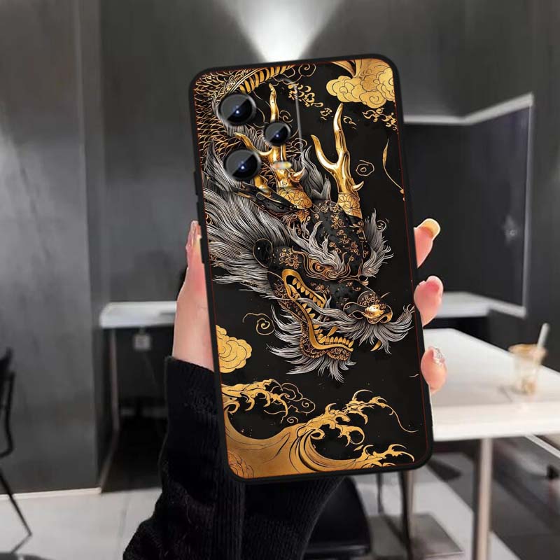 Fashion Dragon Illustration Phone Case For Xiaomi Redmi Note 15 14 13 12 12S 11E 11 11S Pro Plus 4G 5G Black Soft TPU