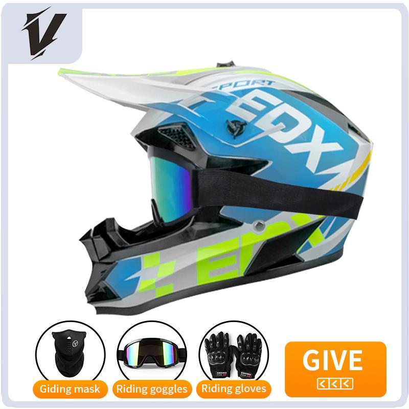 VGV Off-road motorcycle helmet for men, women, adults and children DOT certified Bluetooth-equipped three-piece set with gifts