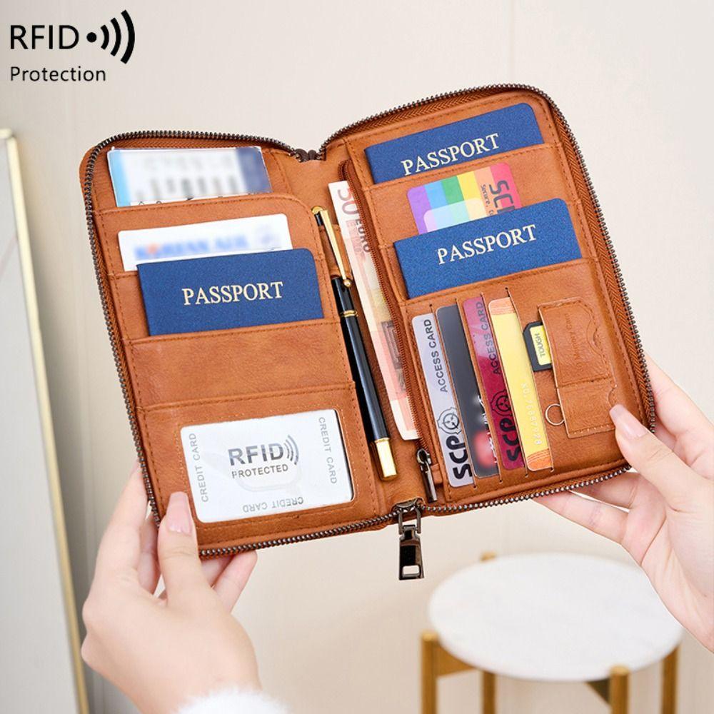 PU Leather Passport Clip Wallet Anti-Theft RFID Blocking Travel Document Bag Large Capacity Waterproof RFID Passport Holder