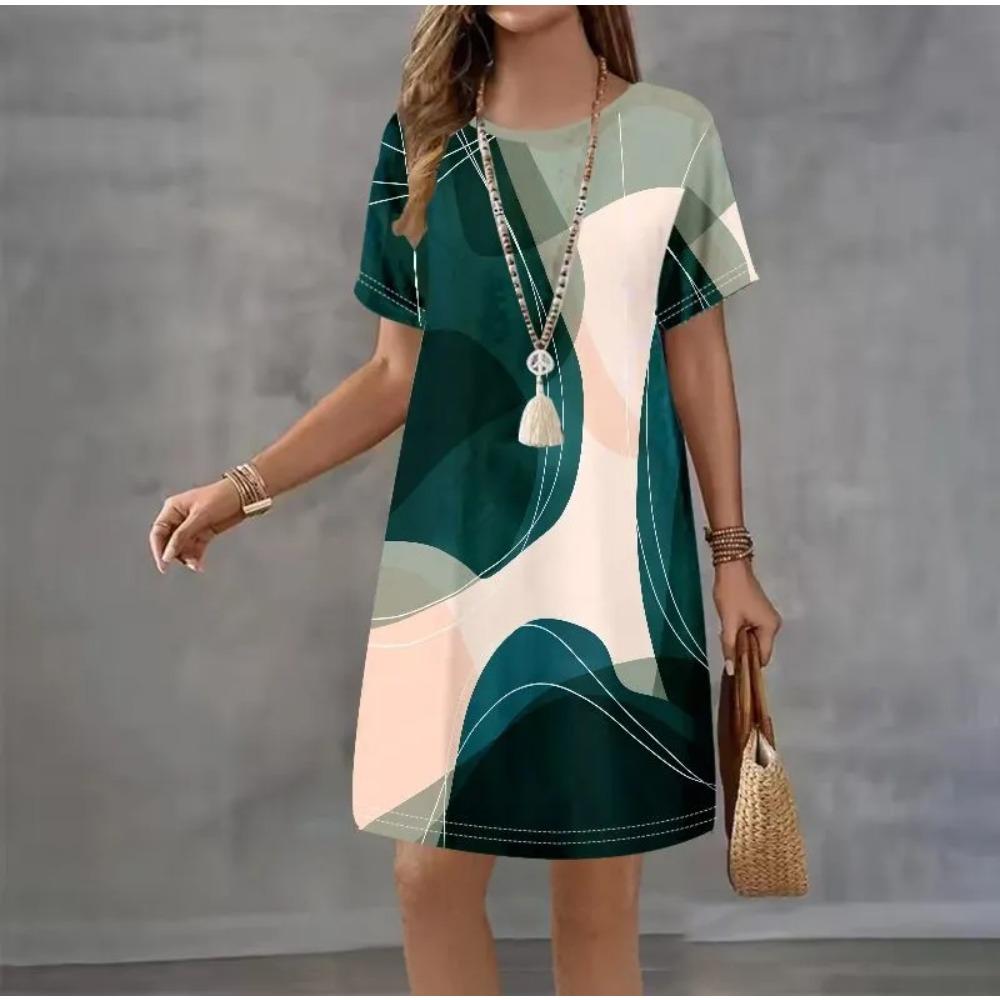 Creative Colorful Patterns 3D Printing Dresses Women Fashion Summer Loose Plus Size Comfortable Breathable Short Sleeve Dresse