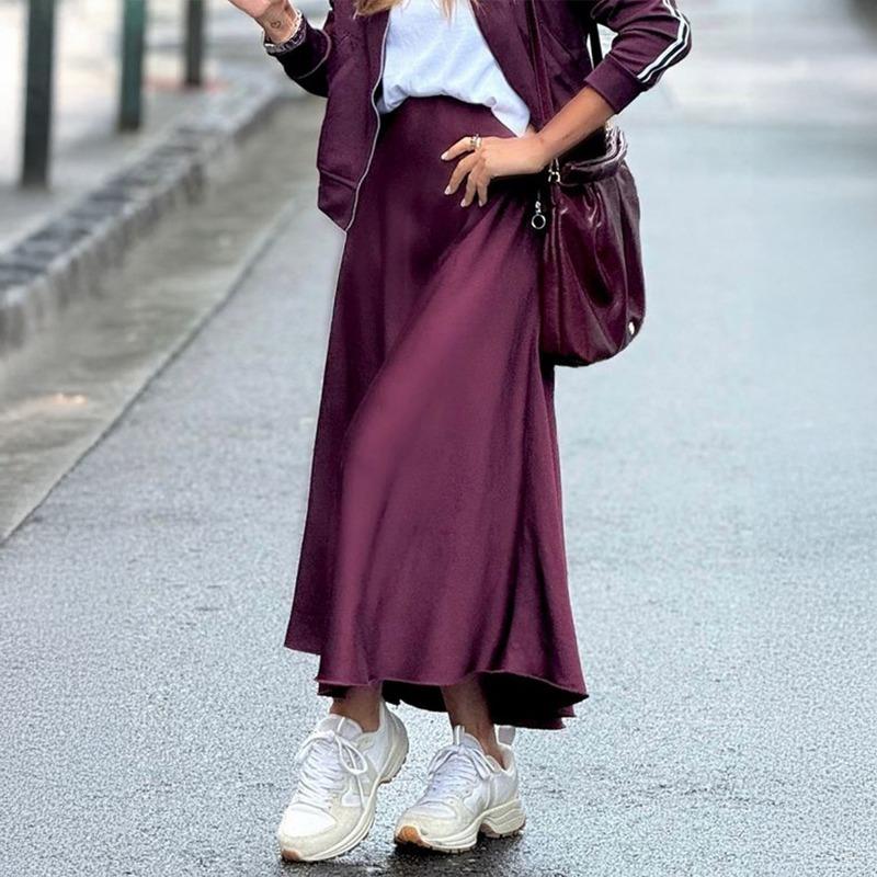 Women's Autumn and Winter Elegant High-waisted Flowing Solid Color Skirt