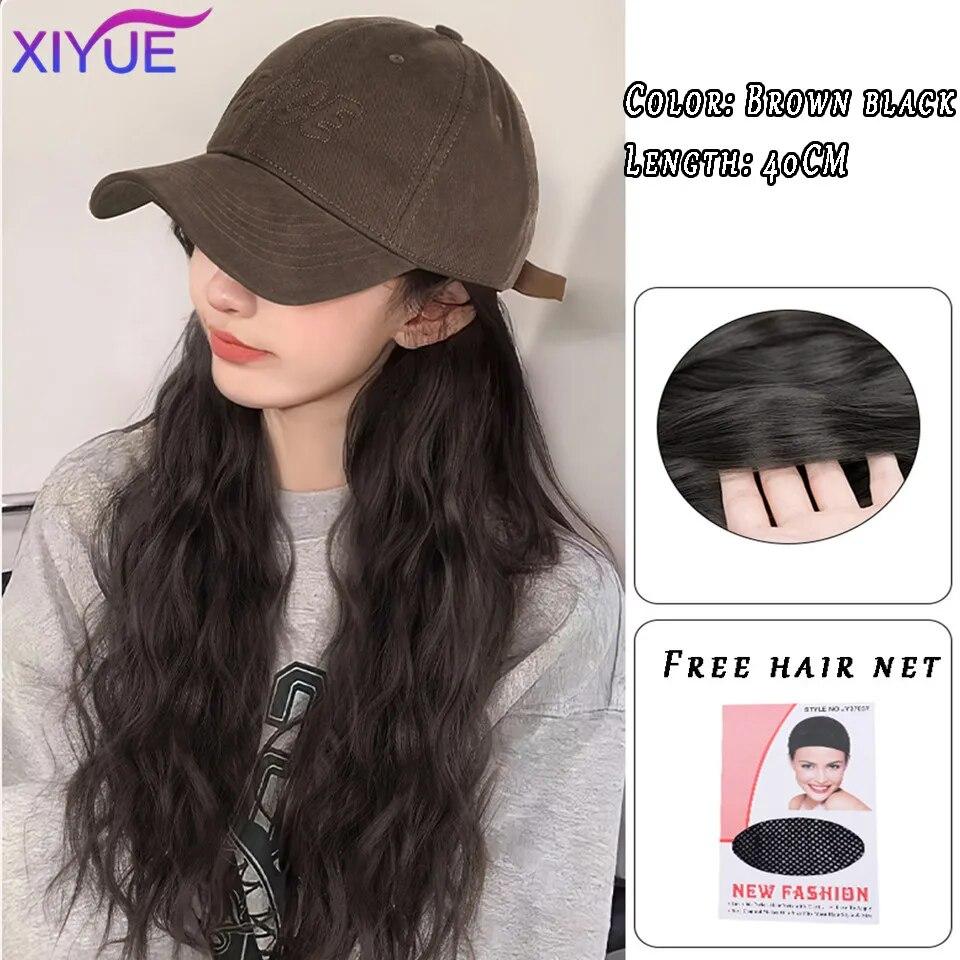 Kapelusz peruka kobiece długie włosy jednoczęściowy kobiecy fason leniwe lekko kręcone włosy czapka z daszkiem peruka pełne nakrycie głowy