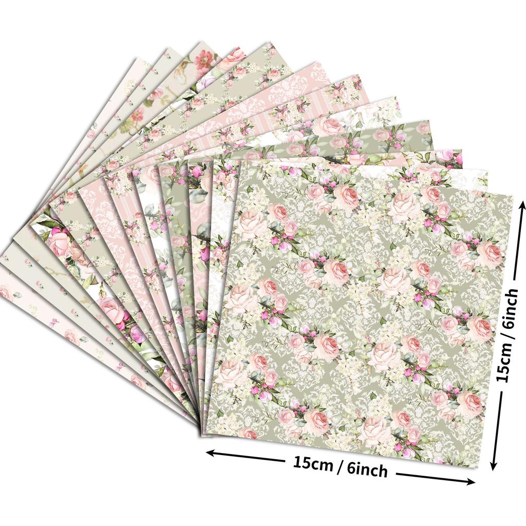 12 Packungen Materialpapier Valentinstag DIY Handkonto Hintergrundpapier Klare pastorale Blumen Westliches Blumenmuster Dekorpapier