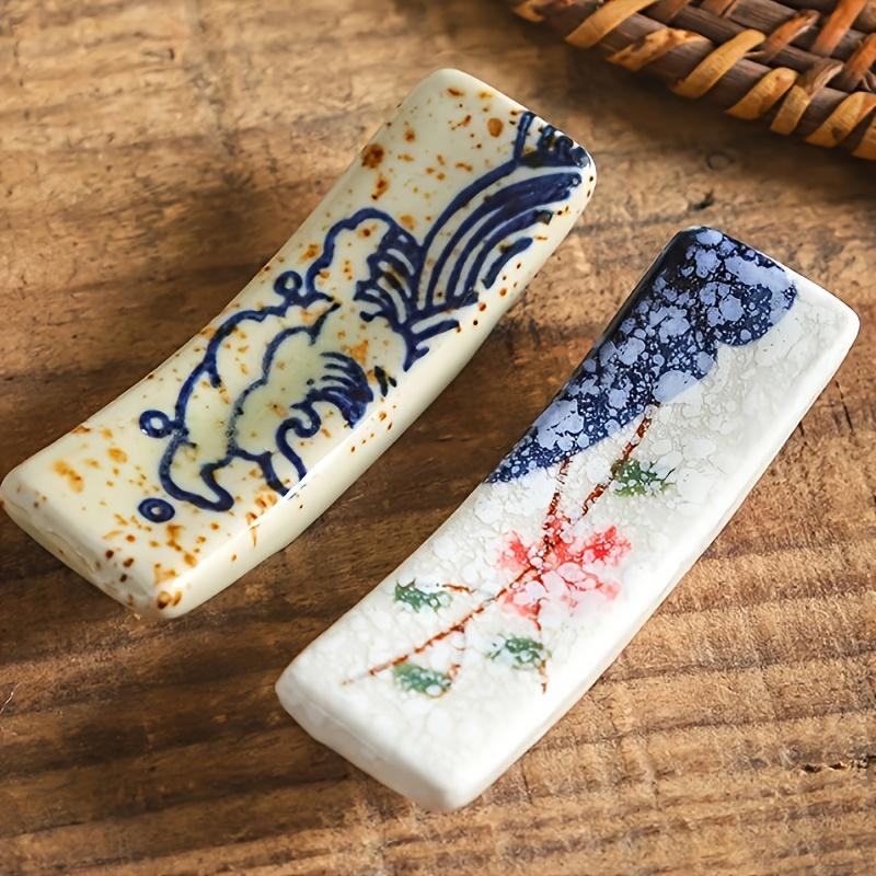 8 Stück Keramik Essstäbchenablage Set , Handbemalter Essstäbchenhalter, Westliche Messer- und Gabel- Löffelablage, Heimküchengeschirr